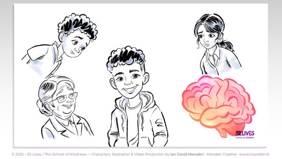 52 Lives : séquence émotionnelle — Illustration narrative conçue pour renforcer l’impact émotionnel d’une vidéo explicative. L’image associe clarté, rythme graphique et présence humaine dans une approche d’illustration et de communic