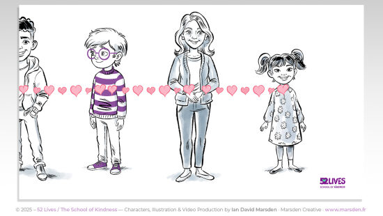 52 Lives : la chaîne du cœur — Visuel symbolique autour du lien, de la solidarité et de la continuité affective. Cette image, pensée pour une vidéo explicative illustrée, associe narration visuelle, émotion et clarté du message.