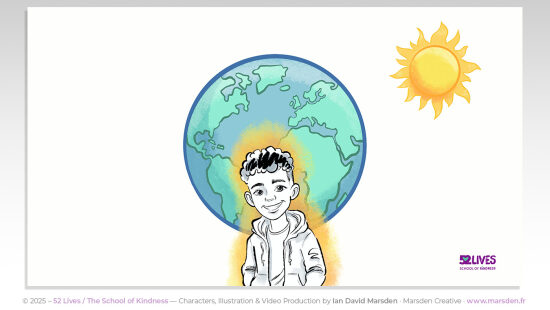52 Lives : Sam, singularité et valeur humaine — Illustration centrée sur l’identité, la singularité et la valeur propre du personnage. Un travail de storytelling visuel qui soutient une vidéo explicative tout en conservant une forte présenc