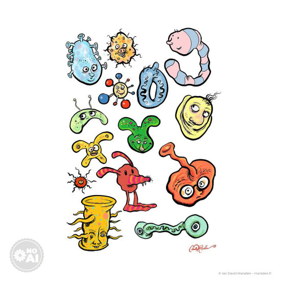 🧬 La Parade Microbienne – Virus en folie - 🦠 Humour scientifique • Illustration pédagogique • Personnages microscopiques  Des bactéries hilares, des virus dansants, un monde invisible plein de vie et d’expressions… Cette série donn