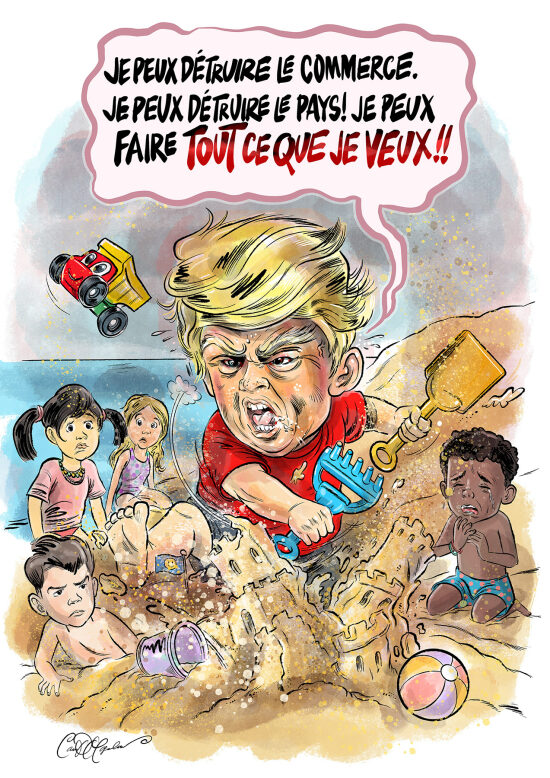 Cour suprême — taux — Illustration éditoriale sur les décisions de pouvoir, l’économie et leurs répercussions sociales. Un dessin de presse dynamique qui associe synthèse visuelle, caricature, actualité et sens du raccourci graphique dan