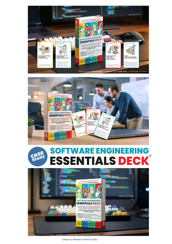 Software Engineering Essentials Deck — visuels de présentation et pitch deck produit Ensemble de visuels destinés à la présentation produit, au pitch deck, à la communication B2B et au design pédagogique autour du deck “Software Engineering