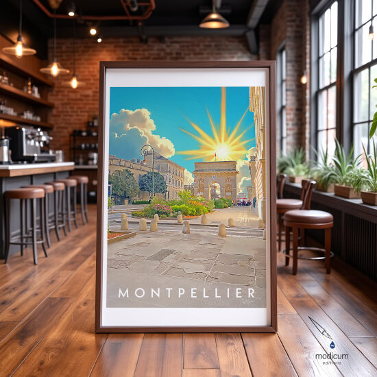 Arc de Triomphe Montpellier — Illustration urbaine consacrée à l’architecture emblématique de Montpellier, pensée pour l’affiche, la communication visuelle territoriale et la valorisation graphique du patrimoine local.