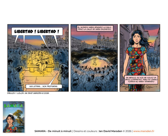 Samara — ambiance Mexique et récit illustré — Illustration de bande dessinée intégrant décor, couleur et imaginaire culturel dans une approche de roman graphique, de visual storytelling et d’illustration narrative.