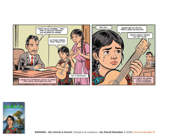 Samara — scène d’école, narration illustrée — Planche de BD située dans un contexte scolaire, mêlant personnages, décor et clarté narrative dans une logique de bande dessinée, d’illustration jeunesse et de roman graphique.