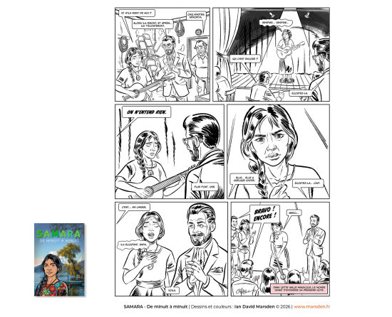 Samara — planche noir et blanc 5 — Exemple de bande dessinée en noir et blanc où le dessin, le cadrage et la structure de page soutiennent une narration fluide, sensible et lisible dans un registre de graphic novel.