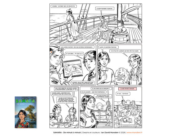 Samara — planche noir et blanc 8 — Planche de bande dessinée mettant l’accent sur la structure du récit, les visages et les transitions de scène, avec une approche de visual storytelling et de dessin narratif.