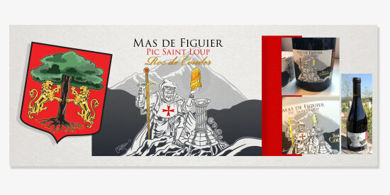 Design d’étiquettes de vin et logo pour Mas de Figuier — Projet de packaging viticole et d’identité visuelle réunissant logo, illustration et design d’étiquette dans une approche de branding narratif liée au vin, au territoire et à l’